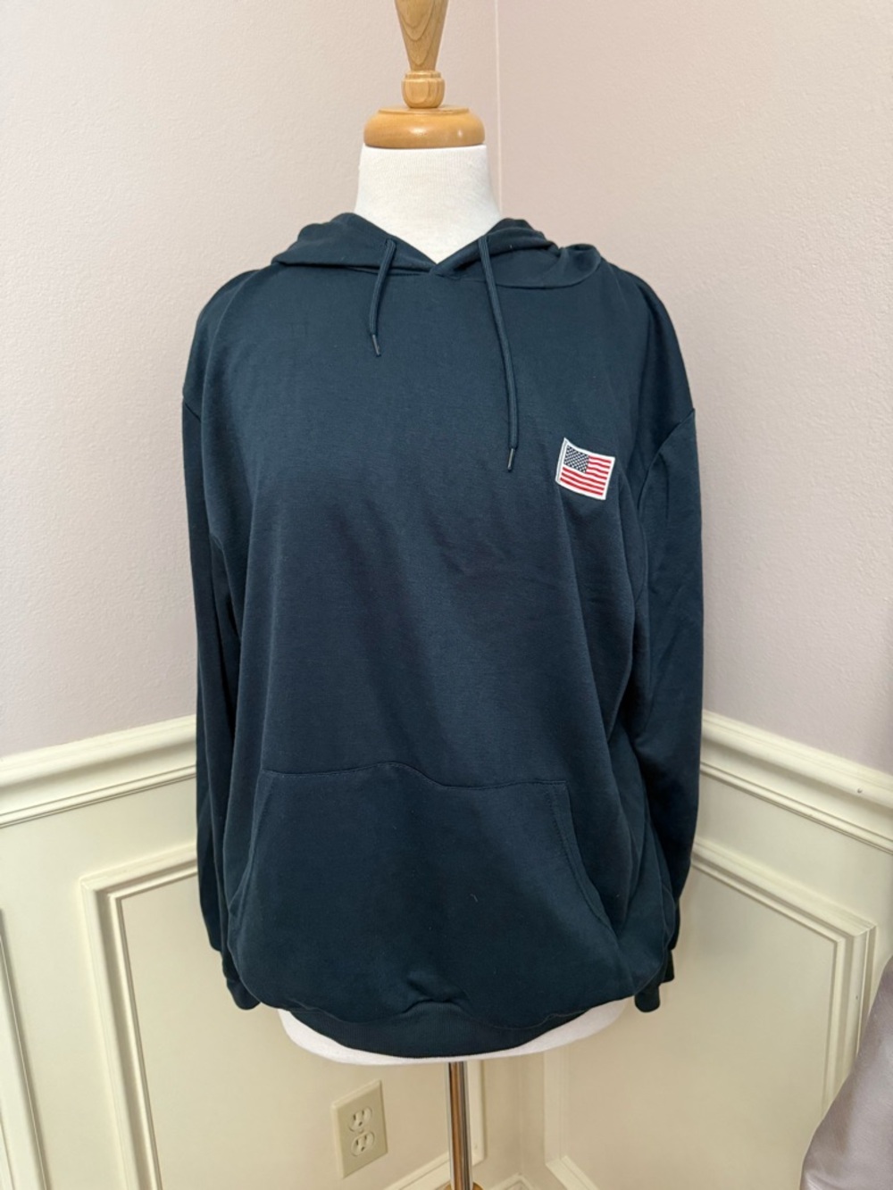 Men's dark blue Hoodie Sweatshirt with Flag Patch